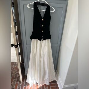 Dave & Johnny Black Velvet Bodice with White Full Skirt Prom Dress